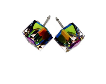 Single crystal cube earrings