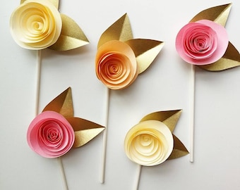 10 Pastel Rose Cupcake Toppers