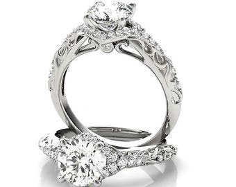 Bague de fiançailles de Style victorien, bague Moissanite 1 Carat, toujours une Moissanite bague, bague de fiançailles Moissanite, vrais diamants sur le réglage