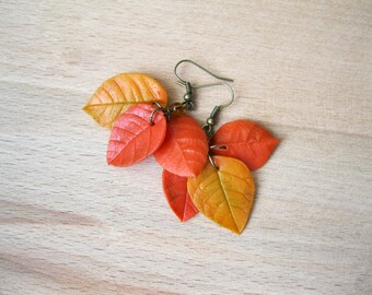 October birthday gifts Leaf dangle earrings Autumn earrings Bohemian jewelry Fall leaves jewelry Fall fashion Woodland earring Leaf earrings