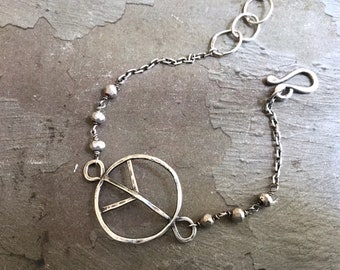 Hippie Chic Bracelet - Peace Bracelet - Oxidized Sterling Silver Bracelet - Pyrite Bracelet - Simple Boho Bracelet