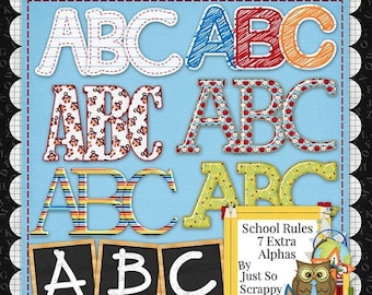 On Sale 50% Alphabets - Digital Scrapbooking Kit School Rules Extra Alphabets Pack - Digital Scrap Kit