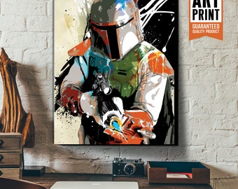 Star Wars, Boba Fett the bounty hunter, Canvas Art, Star Wars Gift, Fan Art illustration, Star Wars Birthday gift, Canvas, Art Print