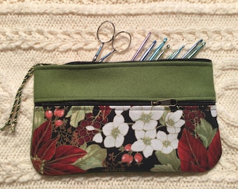 Wool & Batik 2-zipper Clutch, purse, crochet hook case, organizer, gift for her