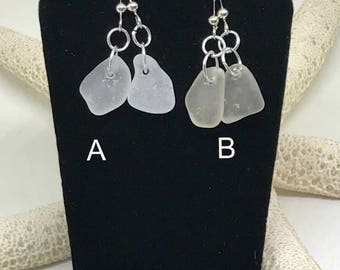 Beach Earrings, Beach Glass Earrings, Lake Erie Beach Glass, Beach Gift, Gift For Her, Frosted White Beach Glass