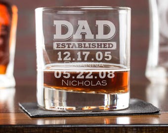Custom Father's Day, Dad Established Glass, Gift for Dad, Fathers Day Gift, Dad Est, Personalized Whiskey Glass, Scotch Glass, Etched