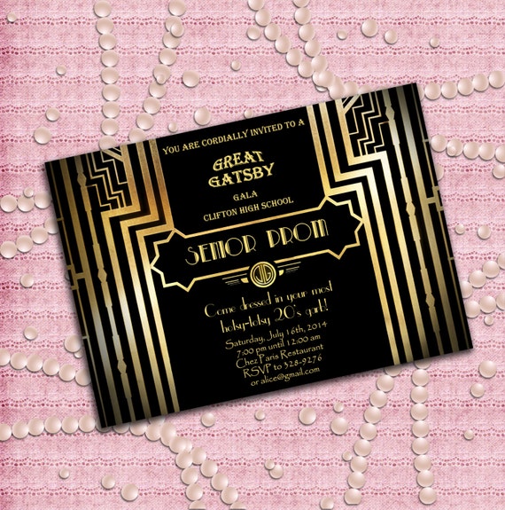 Great Gatsby Style Art Deco Prom Invitation 1920's