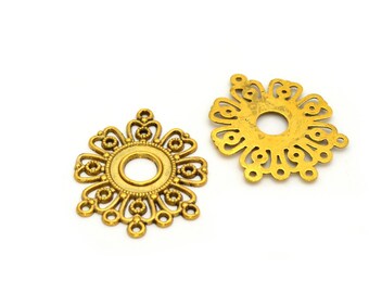 2 antique gold flower connectors