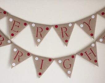 Merry & Bright Burlap Banner-Christmas Banner-Christmas Burlap Banner-Free Shipping!