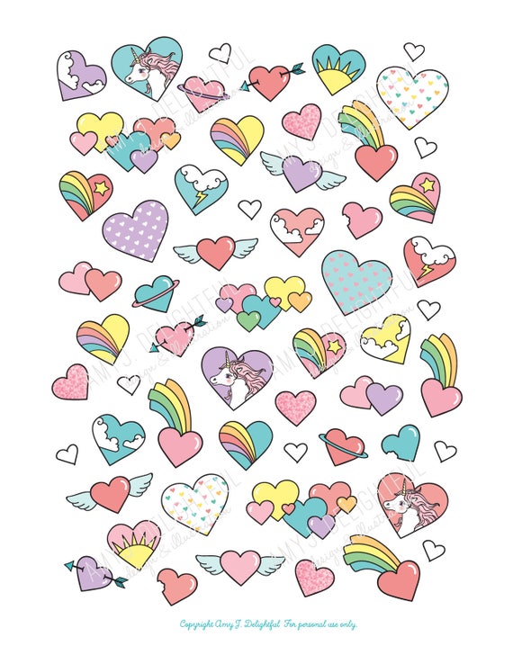 printable 80s heart stickers digital file instant