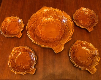 Vintage 1950s Belmar of California Mid-Century 5-Piece Artichoke Salad Bowl Set