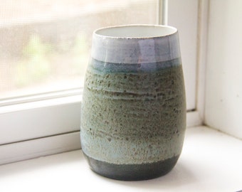 Ceramic Planter - Wheel thrown Pottery - Stoneware Clay - White, Blue, Green