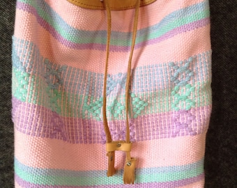 Woven fabric and leather vintage bucket purse