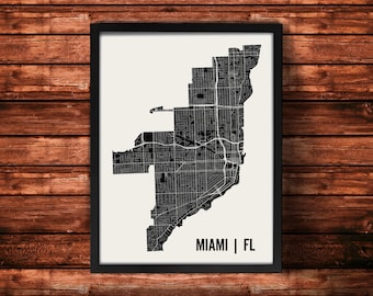 Miami Map Artwork | Map of Miami | Miami Florida Map | Miami City Map | Miami Poster | Miami Wall Art Print