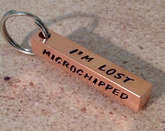 Pet id tag, Custom Dog tag, dog id tag, microchipped tag, dog tag for dogs, bar id tag, copper id tag, four sided id tag, bar pet tag,