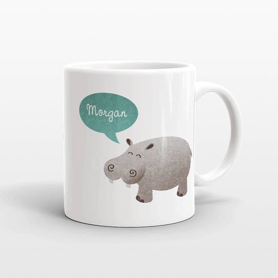 Custom Name Mug, Hippo Mug, Hippopotamus Personalized Mug, Unique Coffee Mug, Office Mug, Best Friend Gift, Birthday Gift, Animal Lover Gift