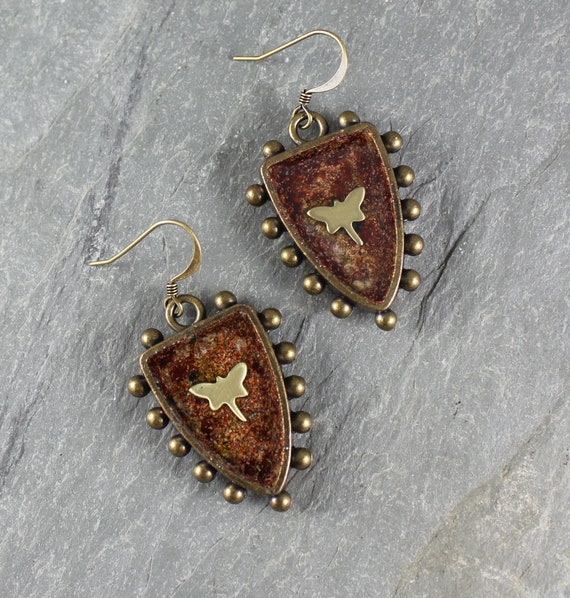 Bohemian Chic ~ Rustic Romantic ~ Dragonfly ~ Shield earrings