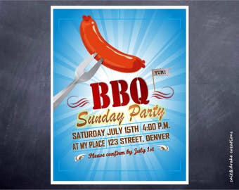 BBQ Barbeque Summer Party Flyer Invitation Printable Digital