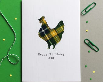 Funny Scottish Card - Scottish Tartan Card - Scottish Birthday Card - Made In Scotland - Tartan - Happy Birthday Hen