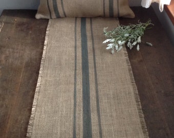 Burlap Table Runner Rustic 12-14x60, 66 or 12-14x72, 78 Grain Sack Gray Striped Farmhouse/Lakehouse Home Decor