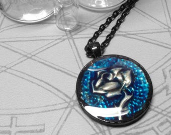 Blue Single Rose : hand embossed repoussé metal pendant necklace