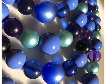 Shades of Blue Multi Strand Bead Necklace, 4 Strand Chunky Bead Necklace in Blues