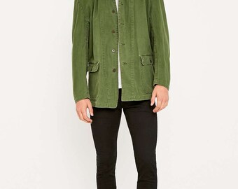 1960s 1970s Swedish Army work jacket military coat combat field denim
