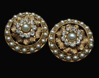 Round Imitation Pearl Clip-Back Earrings Vintage