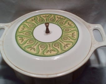 Vintage Art Deco Ceramic Casserole Dish, 2 qt