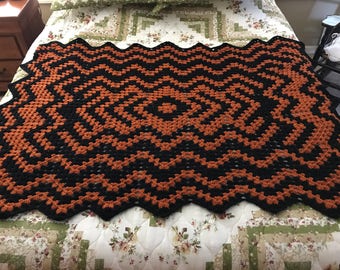 Crocheted Afghan, Orange and Black