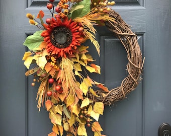 Fall Wreaths, Sunflower Wreaths, Fall Door Wreath, Wreaths for Fall, Front Door Wreath Fall, Fall Door Decor, Sunflower Decor, Housewarming