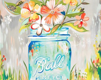 Ball Jar - various sizes - STRETCHED CANVAS - Katie Daisy art