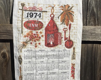 Vintage linen calendar, 1974, 'Inn'