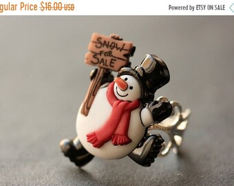 SUMMER SALE Snowman Ring. Snow Ring. Holiday Ring. Happy Snowman Ring. Christmas Jewelry. Adjustable Ring. Christmas Ring. Silver Ring. Holi