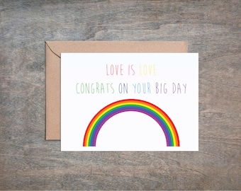 Love is Love Wedding Card. Gay Wedding Card. LGBT Card. Lesbian Wedding Card. Rainbow Card. Bridal. Groomsman.