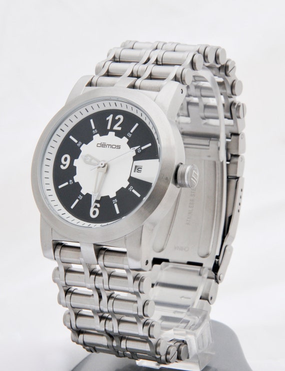 Motorcycle Bracelet Watch / Bikers wristwatch - brushed stainless steel bracelet Chain