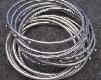 Sterling Silver Bangles Stack of Nine Bracelets