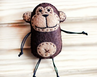 Monkey Felt Brooch, gift for women, Monkey Lover gift, Safari felt jewelry,African animal brooch,children gift, cute Kids pin,Gift for teens