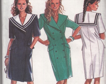 UNCUT Vintage New Look 6532 Size 6-18 Sailor Dress Double Breasted Coat Sewing Pattern