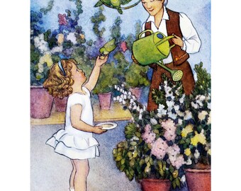 Little Girl Helping Granny - Greeting Card Repro Susan B. Pearse