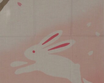 Rabbit Fabric Tenugui 'Bunny in the Cherry Tree' Cotton Japanese Fabric w/Free Insured Shipping