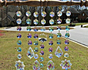 Aqua and Violet Crystal Sun Catcher, Crystal Suncatcher, Wedding Gift, Glass Sun Catcher, Patio Decor, Garden Decor, Window Art, SCD117