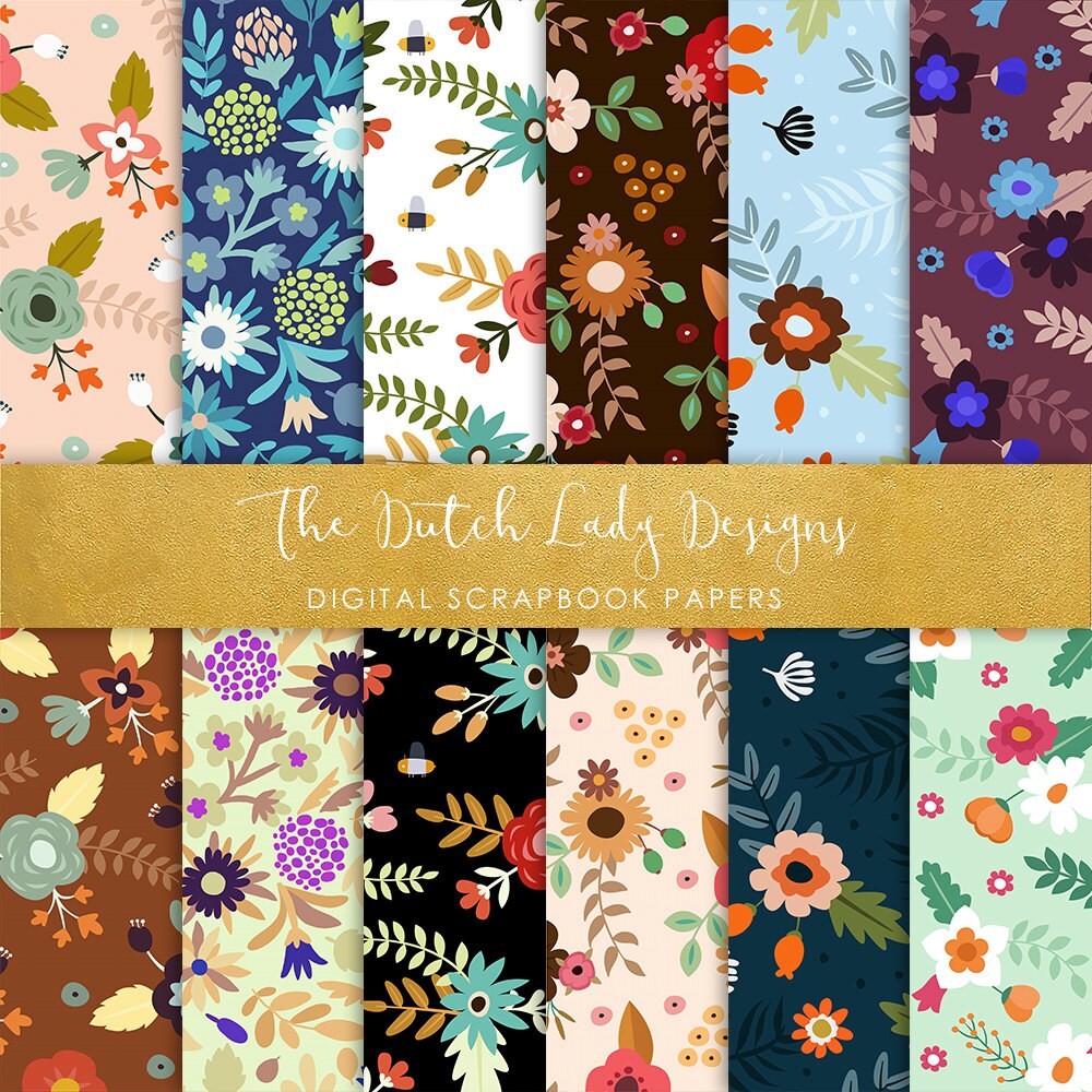 Digital Scrapbook Paper Cute Flowers 12 .JPEG Files