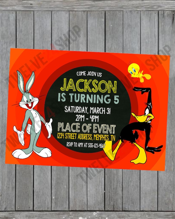 Looney Tunes Birthday Invitation Bugs Bunny Daffy Duck