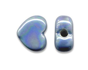 2 ceramic hearts Greek 12 x 10 mm light blue