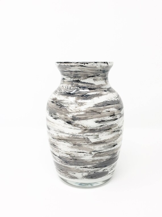 glass art acrylic painting black white and grey vase