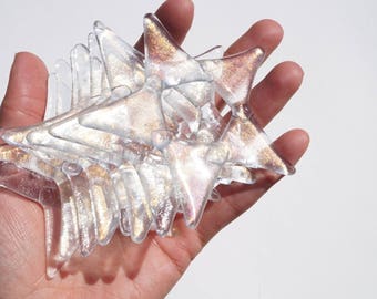 Clear gold star suncatcher, sparkling gold star, fused glass star, glass star ornament, gold iridescent star, iridescent glass art