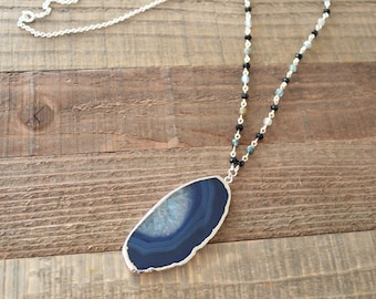 Blue Agate Slice Necklace