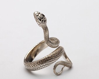 Sterling Silver Snake Ring | Stylish Viper Serpent Adjustable Ring | Snake Jewelry for Men and Women | Animal Ring | Vintage Tribal Ring