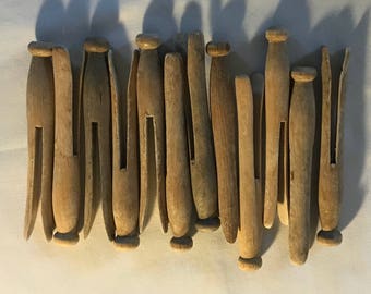 A Dozen 5 Inch Old Wood Clothes Pins